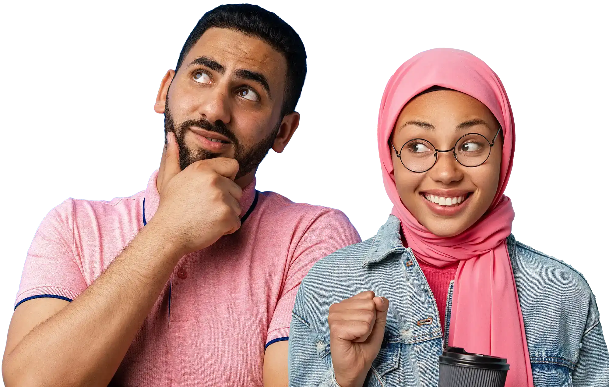 Boy looking curious and girl excited